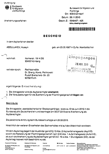 Deutsches Asyl gewährt